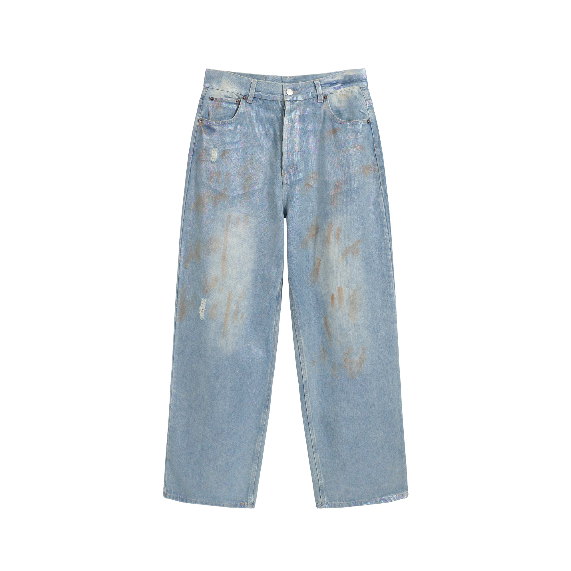 Acne Studios 2021 Trafalgar Distressed Iridescent Jeans – Light Blue Acne Studios 2021 Trafalgar Distressed Iridescent Jeans – Light Blue