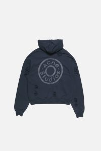 Acne Studios Distressed Zip-Up Cotton Hoodie – Dark Navy