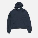Acne Studios Distressed Zip-Up Cotton Hoodie – Dark Navy