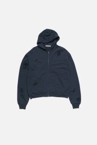 Acne Studios Distressed Zip-Up Cotton Hoodie – Dark Navy