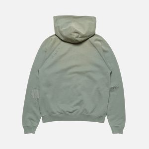 Acne Studios Distressed Zip-Up Cotton Hoodie – Faded Sage Green