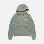 Acne Studios Distressed Zip-Up Cotton Hoodie – Faded Sage Green