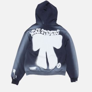 Acne Studios Spray-Effect Oversized Cotton Hoodie – Dark Navy - Faded Blue