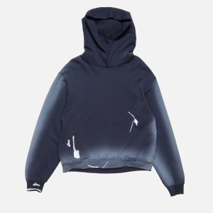 Acne Studios Spray-Effect Oversized Cotton Hoodie – Dark Navy - Faded Blue