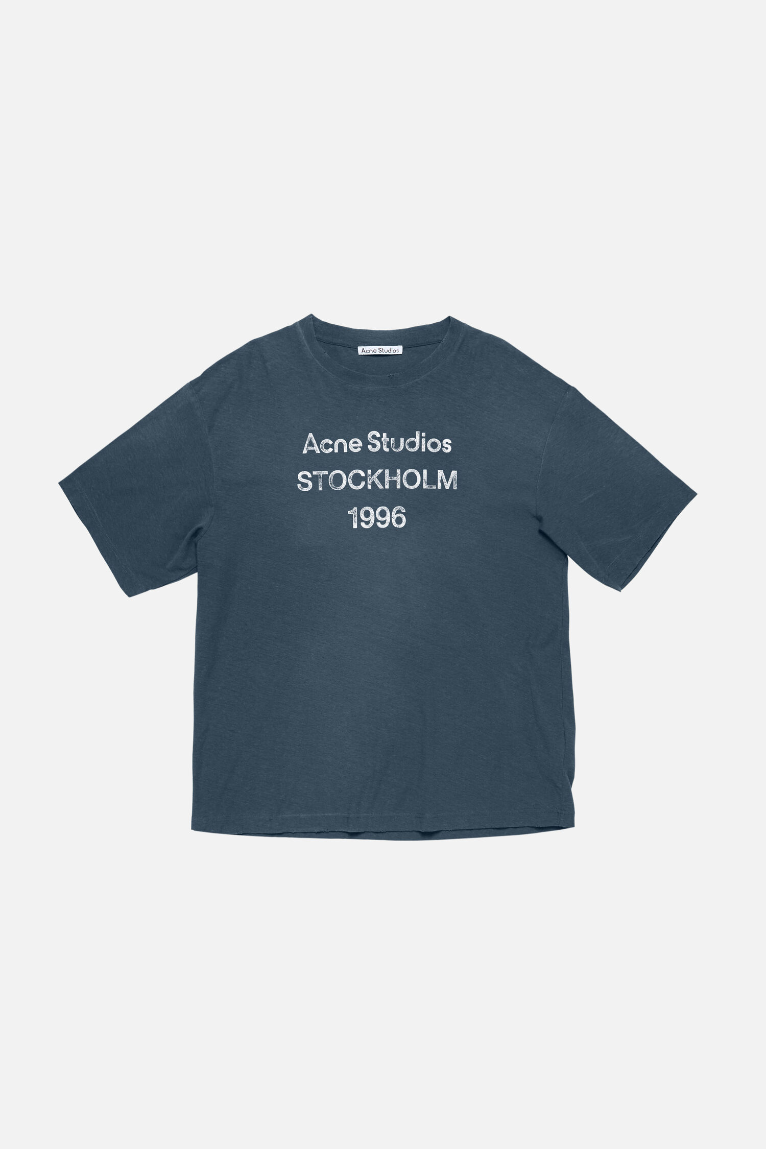 Acne Studios Stockholm 1996 Graphic T-Shirt – Slate Blue - White Acne Studios Stockholm 1996 Graphic T-Shirt – Slate Blue - White
