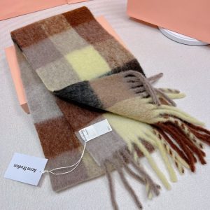 Acne Studios Tartan Checked Alpaca-Blend Scarf – Brown - Yellow - Grey