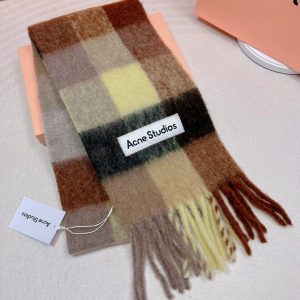 Acne Studios Tartan Checked Alpaca-Blend Scarf – Brown - Yellow - Grey