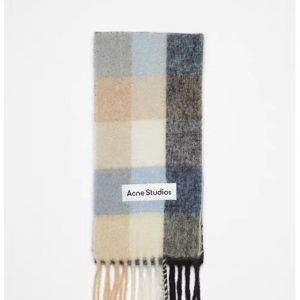 Acne Studios Tartan Checked Alpaca-Blend Scarf – Light Blue - Beige - Charcoal