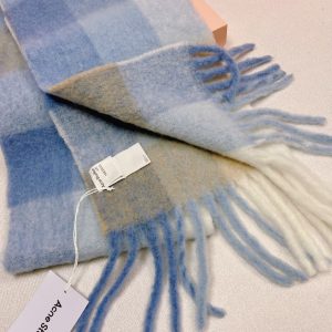 Acne Studios Tartan Checked Alpaca-Blend Scarf – Light Blue - Beige - White