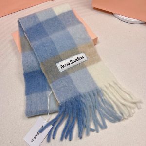 Acne Studios Tartan Checked Alpaca-Blend Scarf – Light Blue - Beige - White