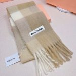 Acne Studios Tartan Checked Alpaca-Blend Scarf – Oat Beige - White