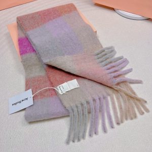 Acne Studios Tartan Checked Alpaca-Blend Scarf – Pastel Pink - Purple - Beige