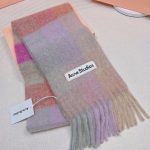 Acne Studios Tartan Checked Alpaca-Blend Scarf – Pastel Pink - Purple - Beige