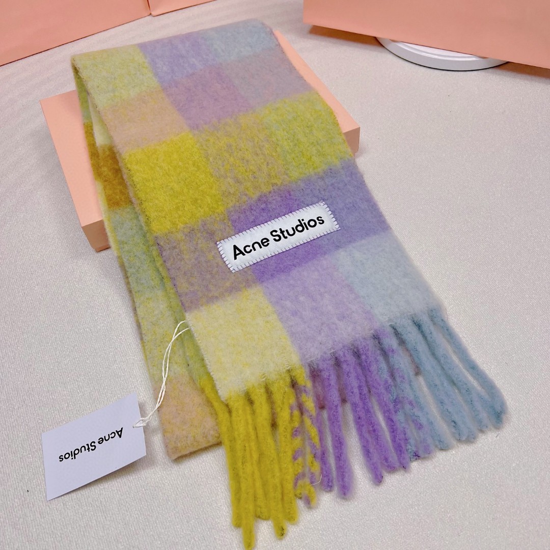 Acne Studios Tartan Checked Alpaca-Blend Scarf – Pastel Yellow - Lilac - Light Blue Acne Studios Tartan Checked Alpaca-Blend Scarf – Pastel Yellow - Lilac - Light Blue