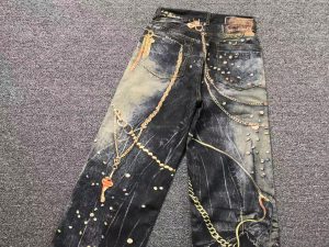 Acne Studios Trompe L’Oeil Gold Chain Print Jeans – Black Wash