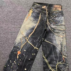 Acne Studios Trompe L’Oeil Gold Chain Print Jeans – Black Wash