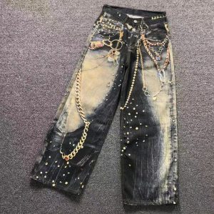Acne Studios Trompe L’Oeil Gold Chain Print Jeans – Black Wash