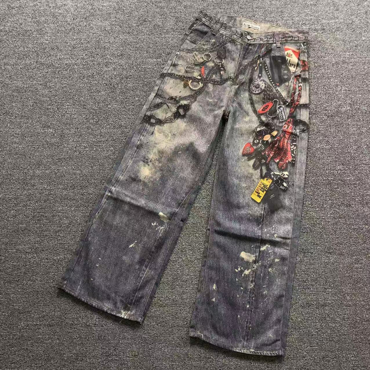 Acne Studios Trompe L’Oeil Keychain & Cigarette Pack Print Jeans – Grey Wash Acne Studios Trompe L’Oeil Keychain & Cigarette Pack Print Jeans – Grey Wash