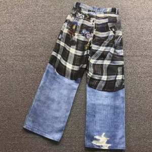 Acne Studios Trompe L’Oeil Plaid Shirt Print Jeans – Blue