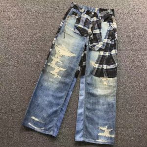 Acne Studios Trompe L’Oeil Plaid Shirt Print Jeans – Blue