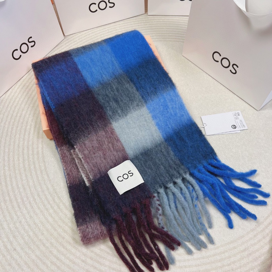 COS Brushed Checked Mohair-Blend Scarf – Blue - Purple COS Brushed Checked Mohair-Blend Scarf – Blue - Purple