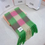 COS Brushed Checked Mohair-Blend Scarf – Green - Pink